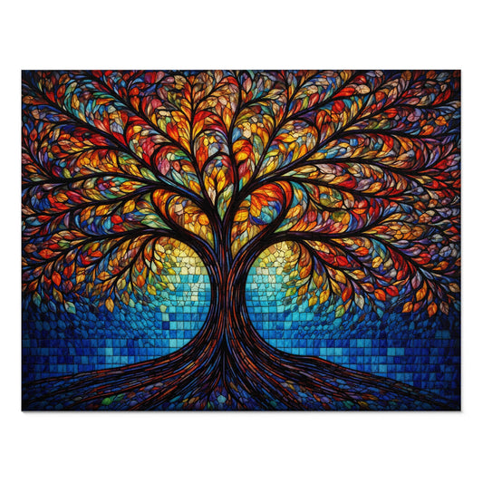 Tree of Life Jigsaw Puzzle, Colorful Stained Glass Mosaic Puzzle with Tin, Adult Puzzle Gift, Art Jigsaw