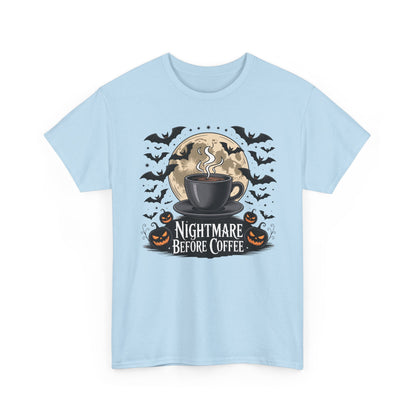 Halloween Coffee Tee, Unisex Heavy Cotton T-Shirt, Nightmare Before Coffee Shirt, Spooky Graphic Tee, Fall Seasonal Apparel