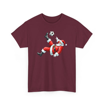Santa Soccer Heavy Cotton Tee, Fun Holiday Shirt, Christmas Party, Gift for Him/Her, Festive Clothing, Casual Wear, Gift for her