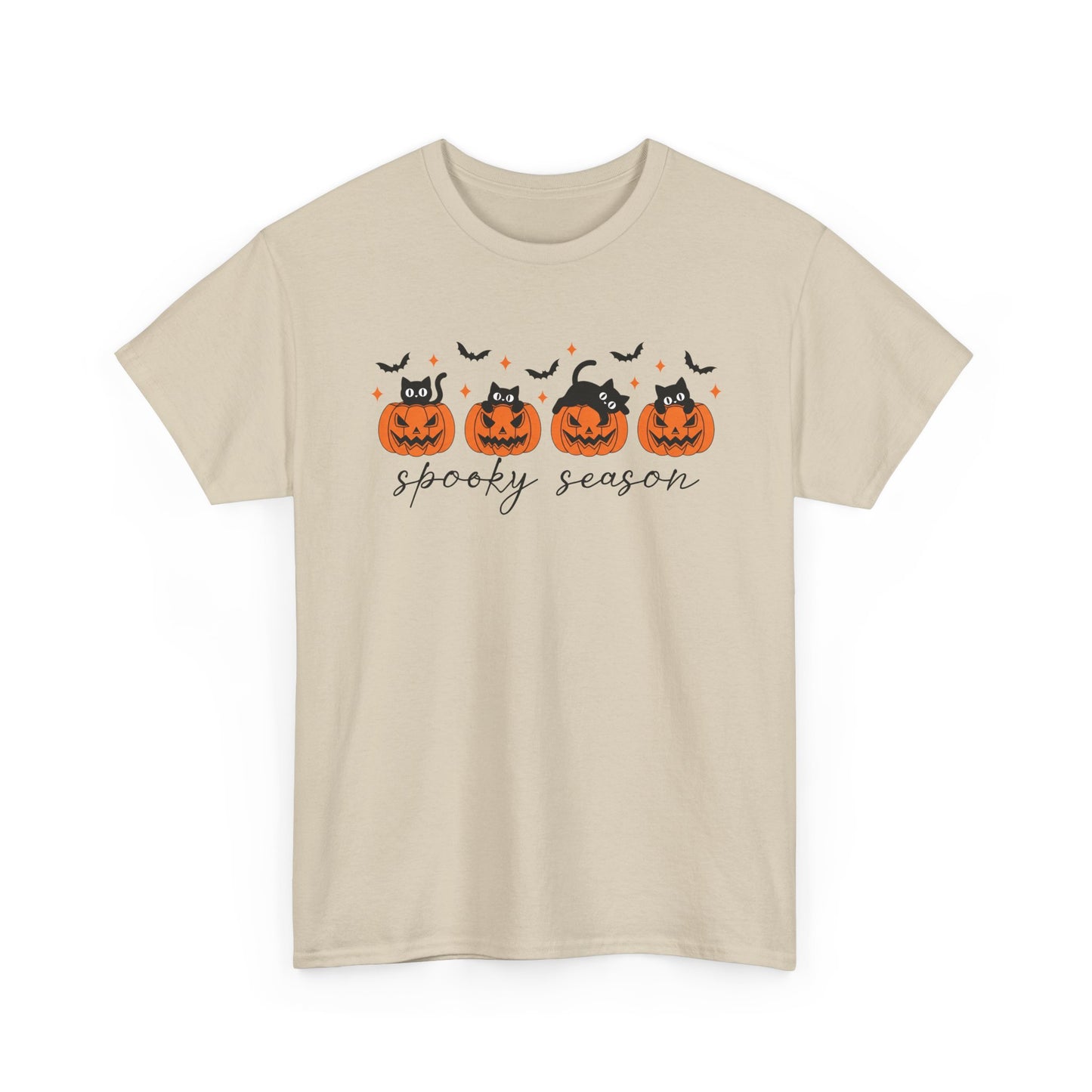 Spooky Season Unisex Heavy Cotton Tee, Halloween Shirt, Fall Apparel, Pumpkin T-Shirt, Cat Lover Gift, Pumpkin Tee