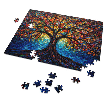 Tree of Life Jigsaw Puzzle, Colorful Stained Glass Mosaic Puzzle with Tin, Adult Puzzle Gift, Art Jigsaw