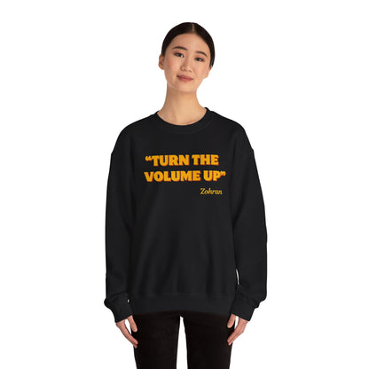 Turn the Volume Up Sweatshirt, Retro Music Quote Crewneck, Minimal Yellow Text Pullover, Cozy Gift for Musicians & Creatives