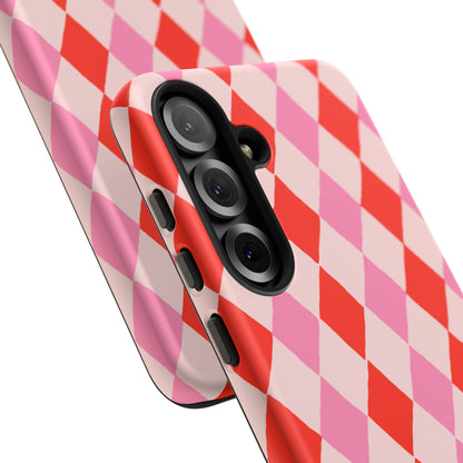 Tough Cases with Red Pink Diamonds, Retro Checkerboard iPhone Case And Samsung Case, Slim Fit Phone Case, Stylish Gift