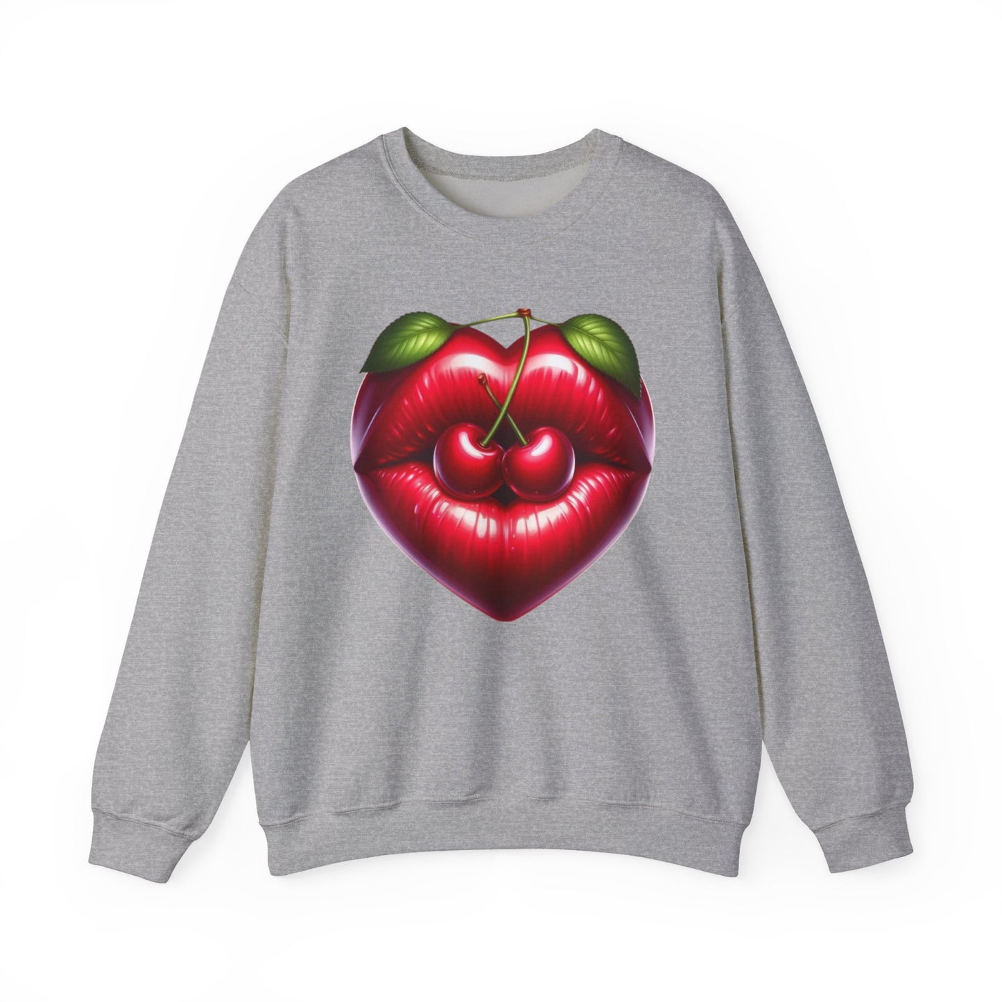 Heart Cherry Lips Sweatshirt, Cherry Face Graphic Crewneck, Cute Aesthetic Sweatshirt, Retro Pop Art Pullover, Unisex Cozy Top