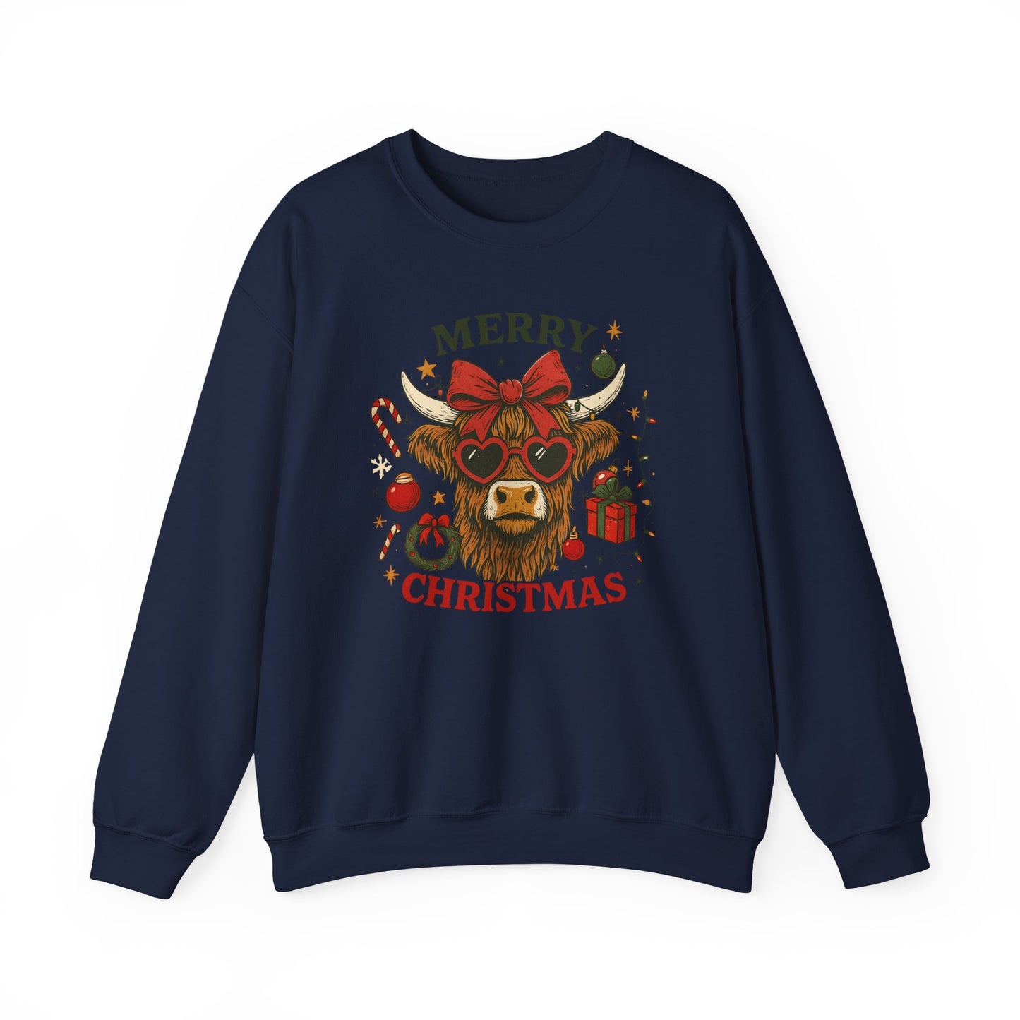 Merry Christmas Highland Cow Sweatshirt, Cow Christmas Crewneck, Funny Holiday Farm Shirt, Western Christmas Sweater, Cozy Xmas Gift for Her