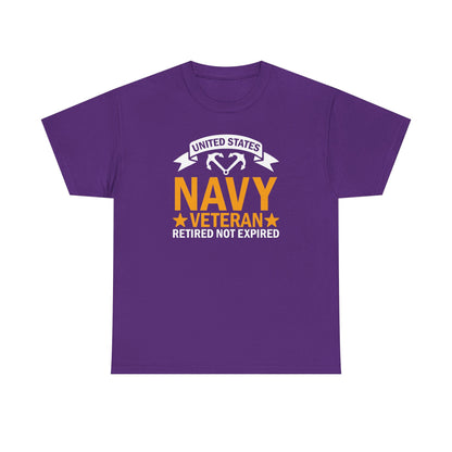 Navy Veteran Heavy Cotton T-Shirt, Gifts for Veterans, Memorial Day, Patriotic Apparel, Retired Not Expired, Gift for dad