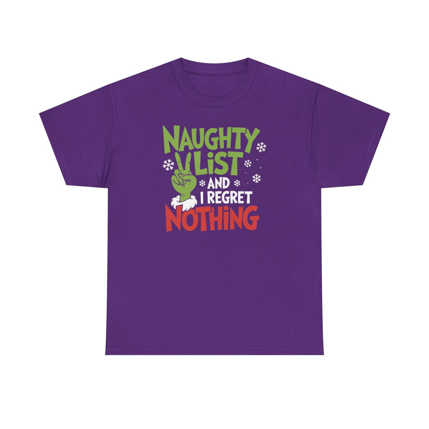 Naughty List And I Regret Nothing Shirt | Funny Christmas Grinch Style Tee | Holiday Humor Gift | Xmas Graphic T-Shirt for Men & Women