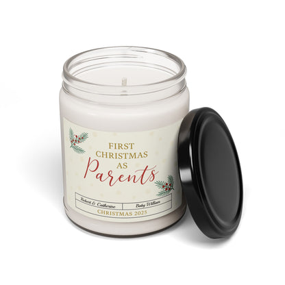 First Christmas as Parents Candle 2025, 9oz Scented Soy Candle, Holiday Gift for New Moms & Dads, Cozy Winter Home Decor