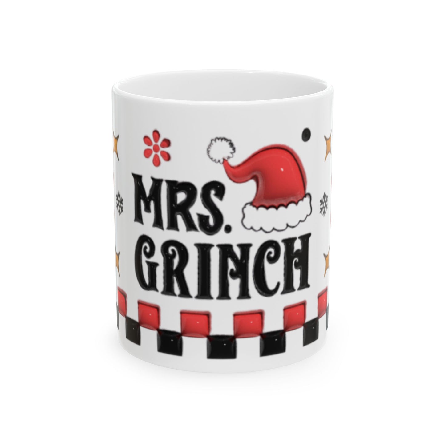 Mrs. Grinch Mug, Funny Christmas Coffee Cup, Santa Hat Grinch Mug for Her, Red Checker Holiday Mug, Christmas Gift for Wife Mom