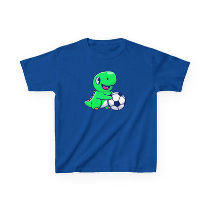 Green Dinosaur Playing Soccer Kids T-Shirt, Cute Dino Soccer Shirt for Boys Girls, Fun Youth Sports Graphic Tee, Football Lover