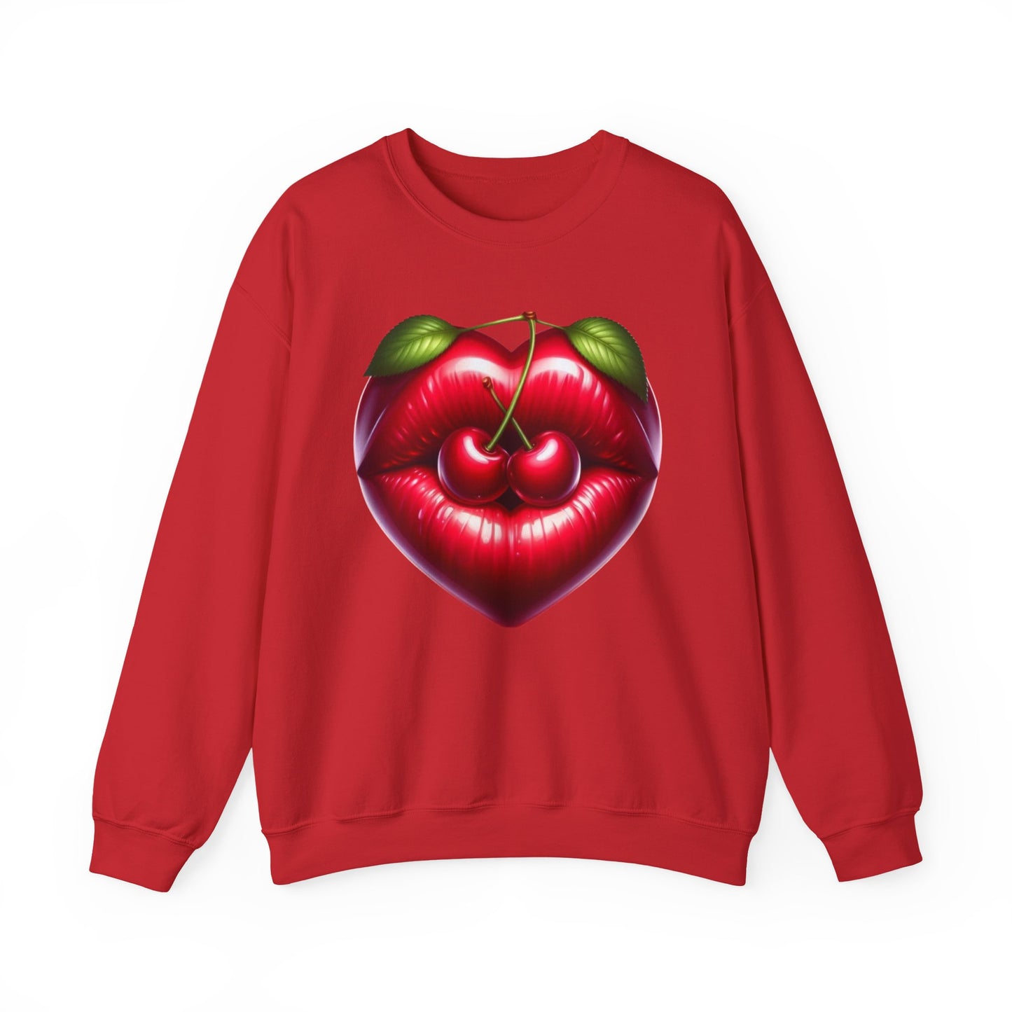 Heart Cherry Lips Sweatshirt, Cherry Face Graphic Crewneck, Cute Aesthetic Sweatshirt, Retro Pop Art Pullover, Unisex Cozy Top