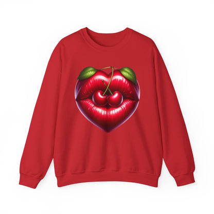 Heart Cherry Lips Sweatshirt, Cherry Face Graphic Crewneck, Cute Aesthetic Sweatshirt, Retro Pop Art Pullover, Unisex Cozy Top