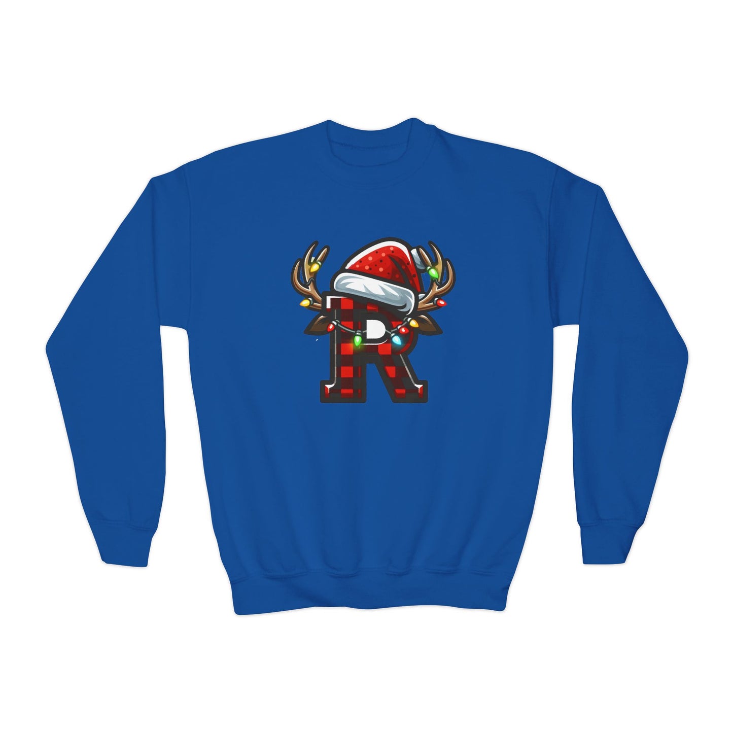 Festive Youth Crewneck Sweatshirt with Christmas Reindeer and Santa Hat, Holiday Gift for Kids, Winter Wear, Cozy Sweater, Christmas Apparel