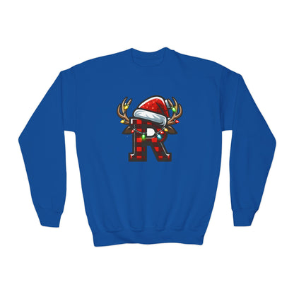 Festive Youth Crewneck Sweatshirt with Christmas Reindeer and Santa Hat, Holiday Gift for Kids, Winter Wear, Cozy Sweater, Christmas Apparel