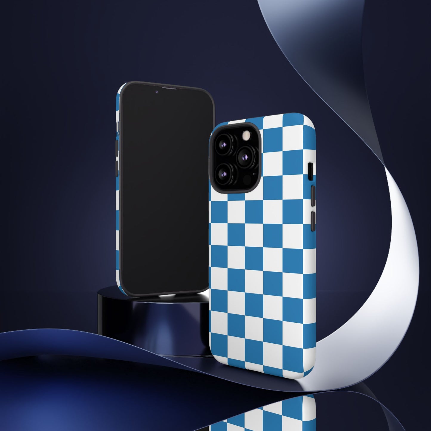Checkered Phone Case, iPhone 17 Pro, 17, 16, 15, 14, 13, 12, 11, X, XR, XS MAX, Smartphone Cover, Blue and White Mobile Protector