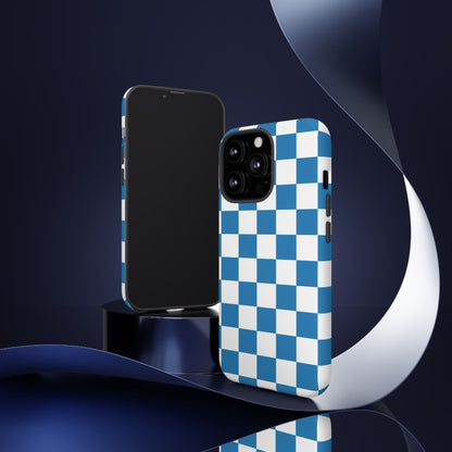 Checkered Phone Case, iPhone 17 Pro, 17, 16, 15, 14, 13, 12, 11, X, XR, XS MAX, Smartphone Cover, Blue and White Mobile Protector