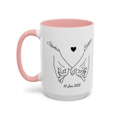 Holding Hands Couple Mug | Personalized Names & Date Coffee Cup | Custom Line Art Love Mug | Valentine Anniversary Gift for Couples