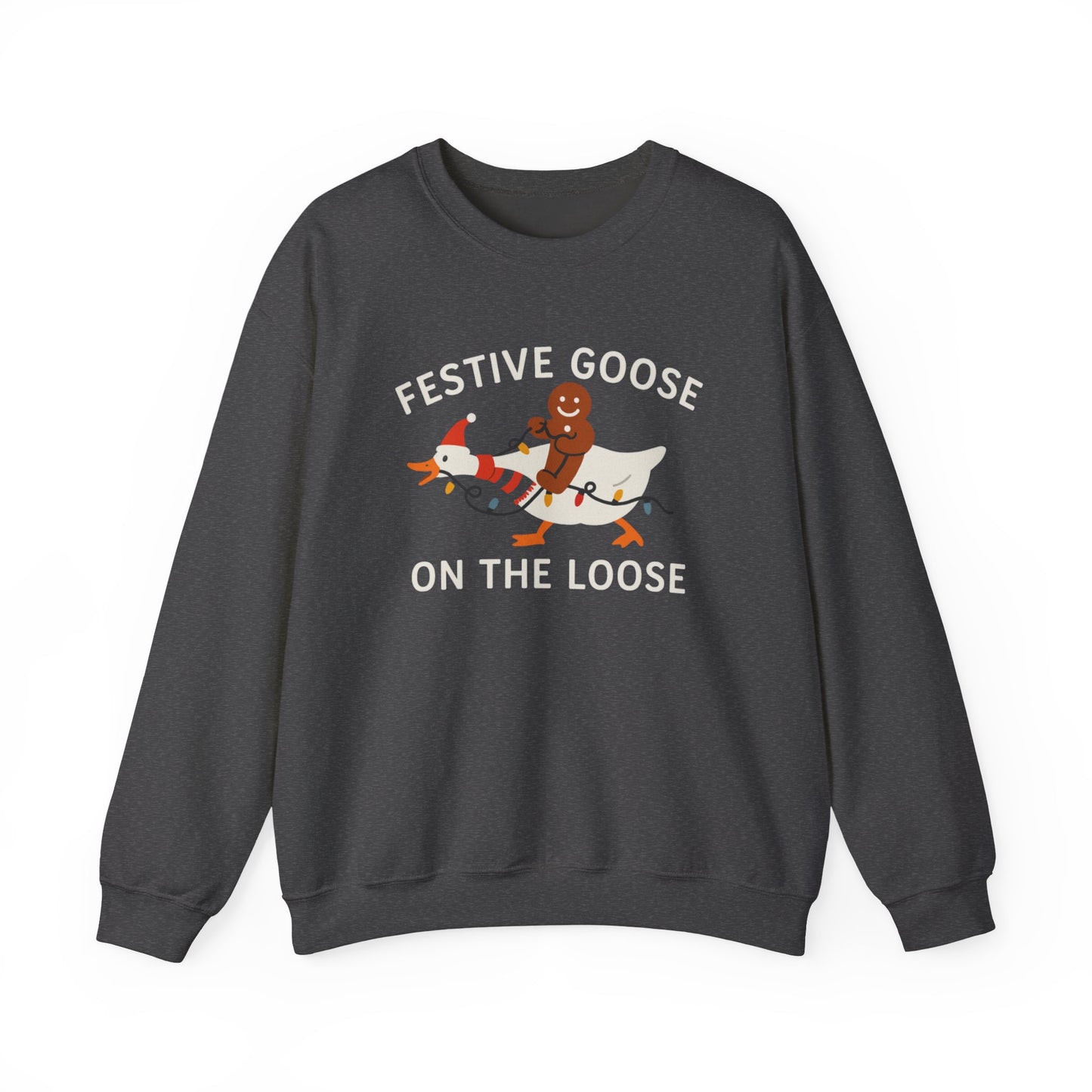 Festive Goose on the Loose Sweatshirt, Funny Christmas Gingerbread Crewneck, Holiday Lights Shirt, Cozy Winter Gift for Her and Him
