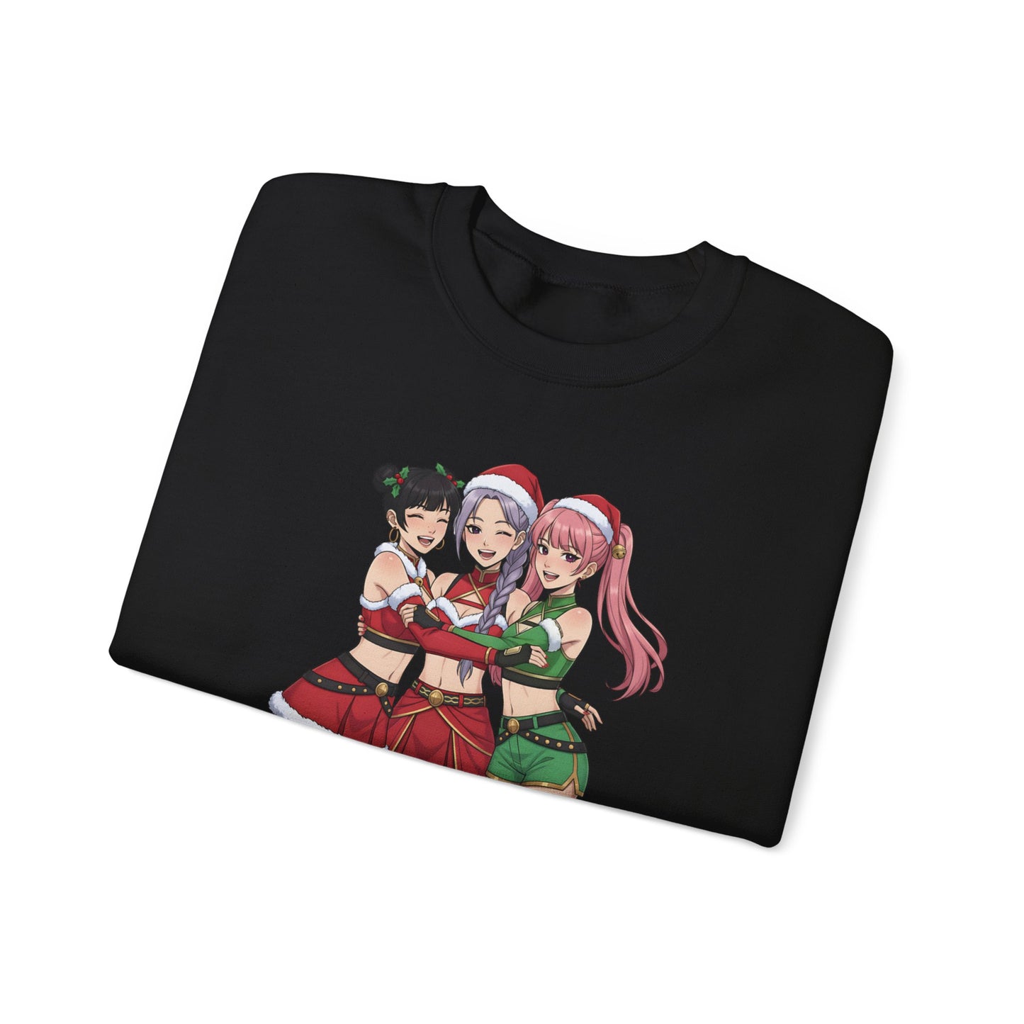 Anime Christmas Sweatshirt, Kawaii Girls Holiday Crewneck, Cute Anime Xmas Sweater, Cozy Otaku Gift, Holiday Kawaii Trio Shirt