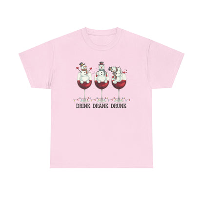 Drink Drank Drunk Christmas Shirt | Funny Holiday Wine Shirt | Snowman Christmas Tee | Drinking Humor Gift for Friends
