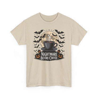 Halloween Coffee Tee, Unisex Heavy Cotton T-Shirt, Nightmare Before Coffee Shirt, Spooky Graphic Tee, Fall Seasonal Apparel