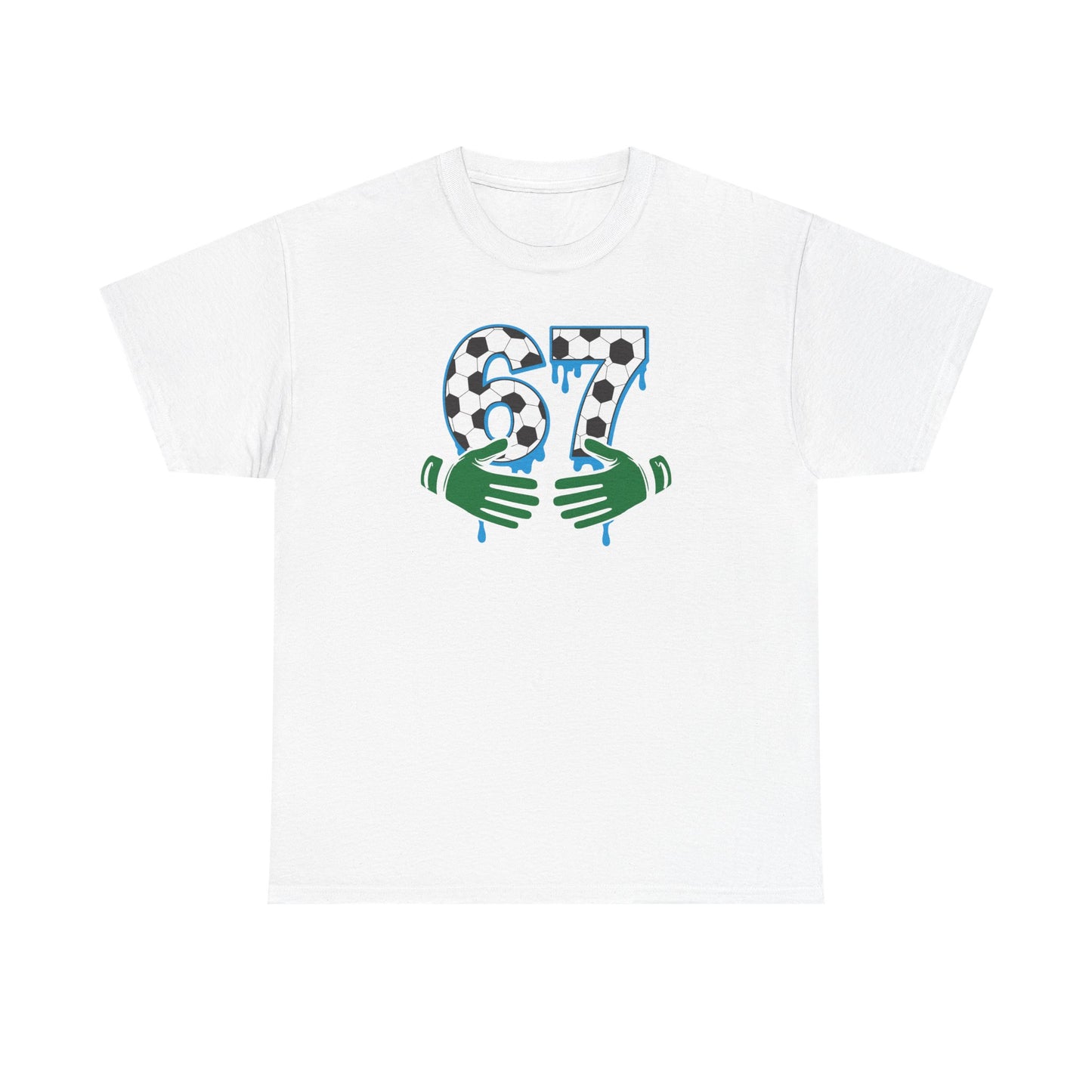 Dripping 97 Number Graphic Tee, Streetwear Checkerboard T-Shirt with Green Hands, Artsy Unisex Cotton Shirt