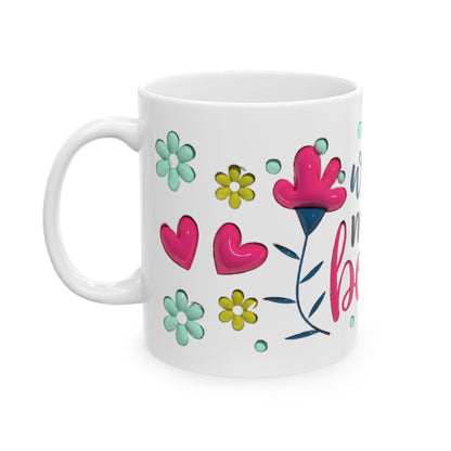 Wife Mom Boss Mug, Floral Heart Coffee Cup, Gift for Mom Wife Boss, Cute Ceramic Mug 11oz 15oz, Mother's Day Birthday Office Gift