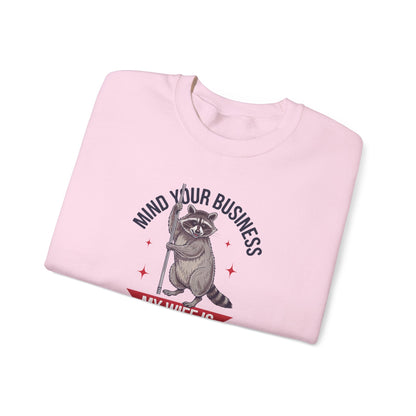Mind Your Business My Wife Is Expensive Sweatshirt | Funny Raccoon Pullover | Husband Gift | Sarcastic Marriage Humor Sweater