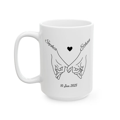Holding Hands Couple Mug | Personalized Names & Date Coffee Cup | Custom Line Art Couple Mug | Valentine Anniversary Love Gift