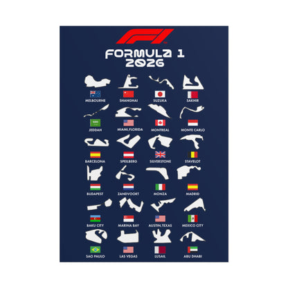 Formula 1 2026 Track Silhouettes Poster, F1 Circuits Map Wall Art, Grand Prix Calendar Print, Motorsport Racing Decor, Rolled Poster