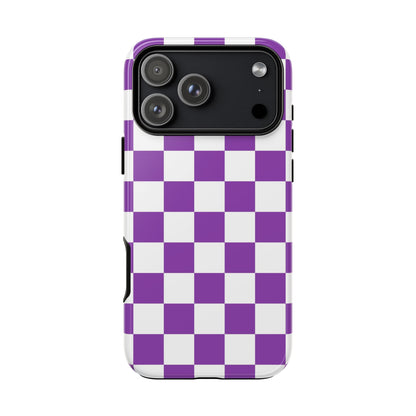 Purple Checkered Phone Case,  iPhone 17 Pro, 17, 16, 15, 14, 13, 12, 11, X, XR, XS MAX, Trendy Gift for Friends, Accessory for Occasions
