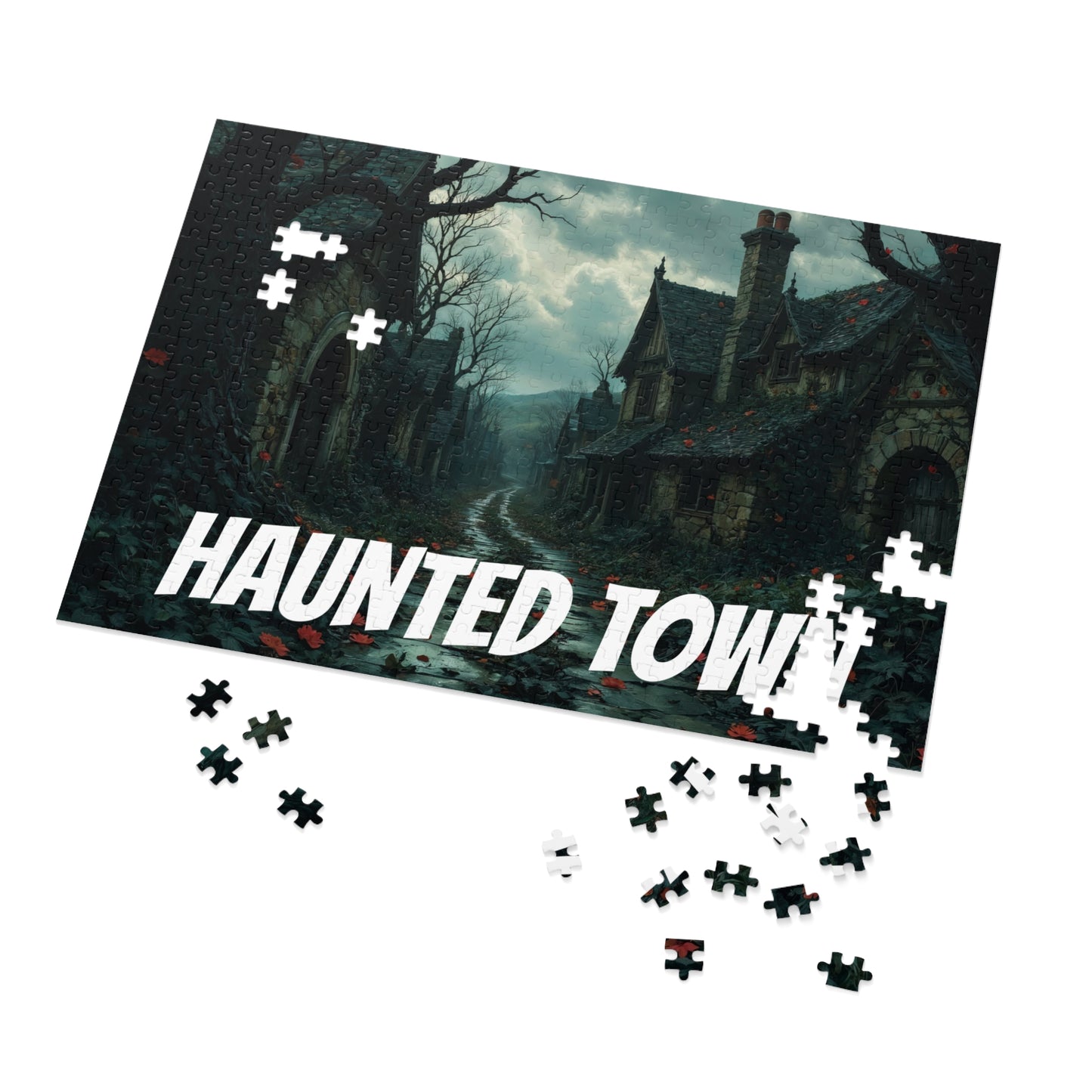 Haunted Town Jigsaw Puzzle, Spooky Village Halloween Puzzle with Tin, Dark Art Puzzle, 500-2000 Piece Gift