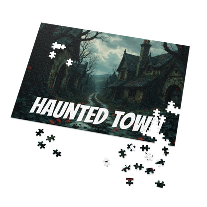 Haunted Town Jigsaw Puzzle, Spooky Village Halloween Puzzle with Tin, Dark Art Puzzle, 500-2000 Piece Gift