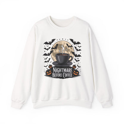 Spooky Coffee Lover's Crewneck Sweatshirt, Cozy Halloween Apparel Unisex Sweatshirt Nightmare Before Coffee Sweatshirt Perfect for Halloween
