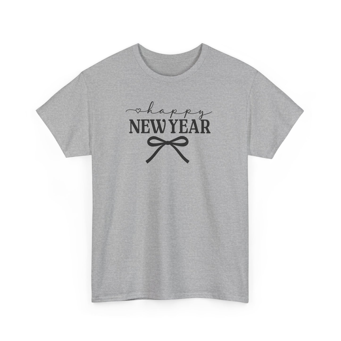 Happy New Year Bow T-Shirt, Minimalist New Year Typography Tee, Holiday Graphic Shirt, New Year's Eve Outfit, Casual Festive Top