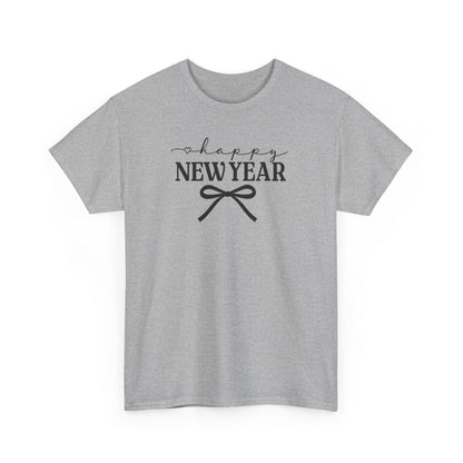 Happy New Year Bow T-Shirt, Minimalist New Year Typography Tee, Holiday Graphic Shirt, New Year's Eve Outfit, Casual Festive Top