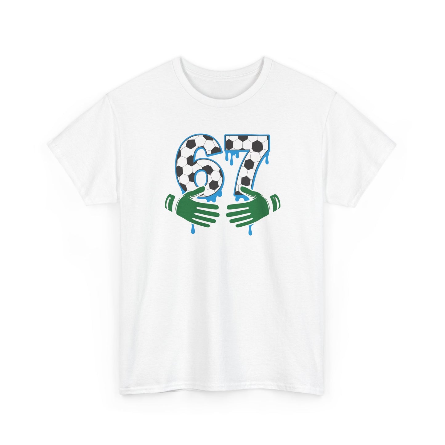 Dripping 97 Number Graphic Tee, Streetwear Checkerboard T-Shirt with Green Hands, Artsy Unisex Cotton Shirt