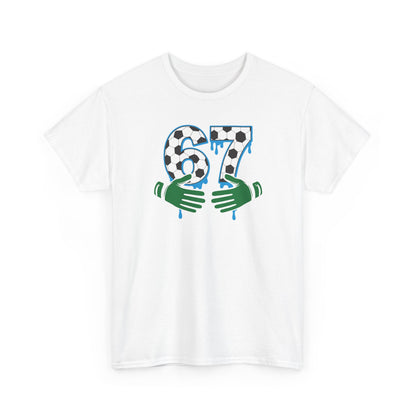 Dripping 97 Number Graphic Tee, Streetwear Checkerboard T-Shirt with Green Hands, Artsy Unisex Cotton Shirt