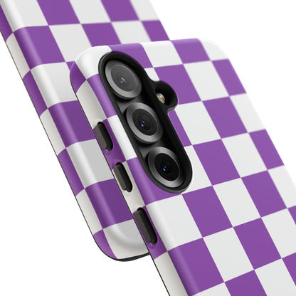 Purple Checkered Phone Case, Samsung Galaxy S25, S25 Plus, S24, S24 Plus, S24 Ultra, S23, S22, S22 Plus, S21 Ultra, S21 FE, S20+