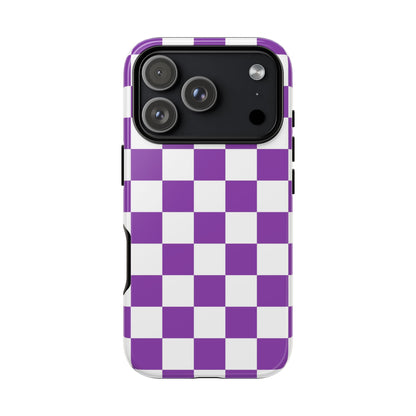 Purple Checkered Phone Case,  iPhone 17 Pro, 17, 16, 15, 14, 13, 12, 11, X, XR, XS MAX, Trendy Gift for Friends, Accessory for Occasions