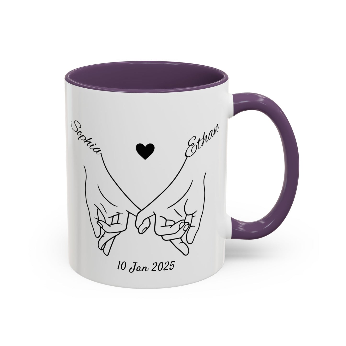Holding Hands Couple Mug | Personalized Names & Date Coffee Cup | Custom Line Art Love Mug | Valentine Anniversary Gift for Couples