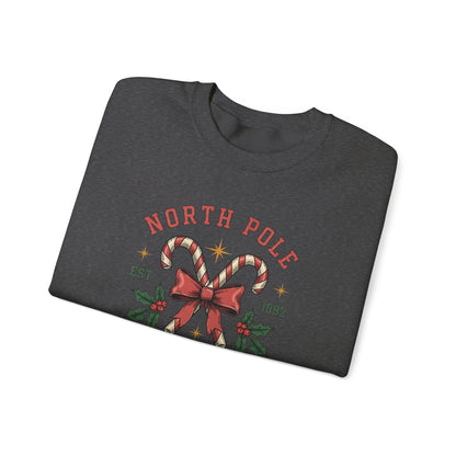 North Pole University Christmas Sweatshirt Candy Cane College Crewneck, Cute Christmas Sweater for Women, Cozy Winter Sweatshirt