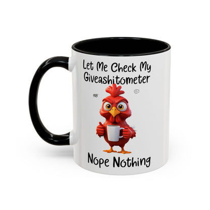 Funny Giveashitometer Mug | Sarcastic Coffee Mug with Rooster | Sassy Office Mug | Gift for Coworkers Friends