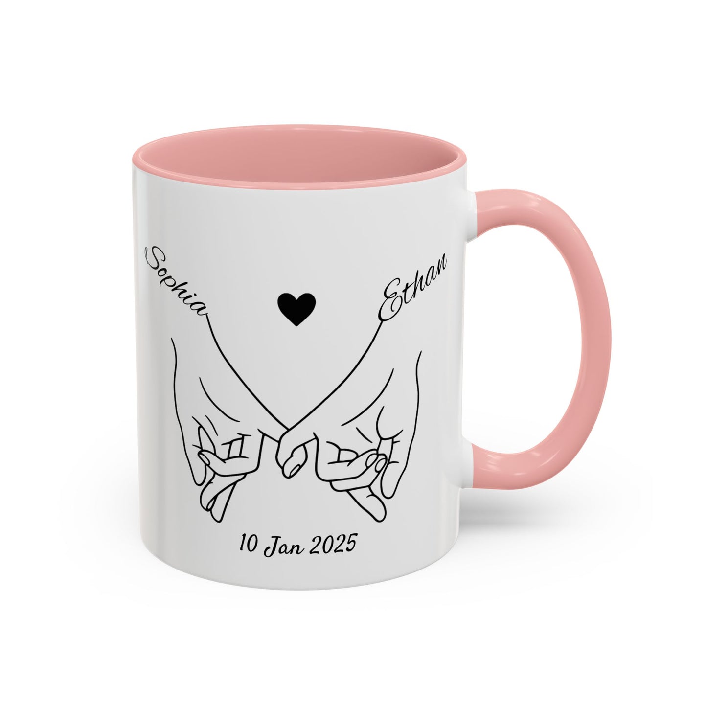 Holding Hands Couple Mug | Personalized Names & Date Coffee Cup | Custom Line Art Love Mug | Valentine Anniversary Gift for Couples