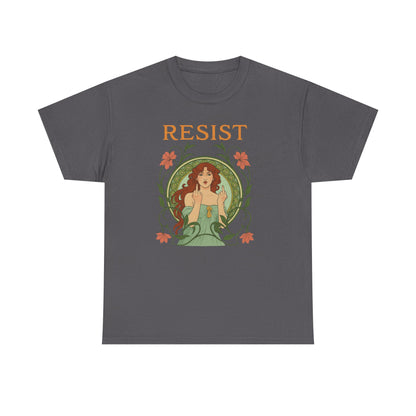 Resist Art Nouveau Woman Tee, Feminist Vintage Shirt, Botanical Activist T-Shirt, Retro Feminism Gift, Empowerment Top, Mucha Anti Trump