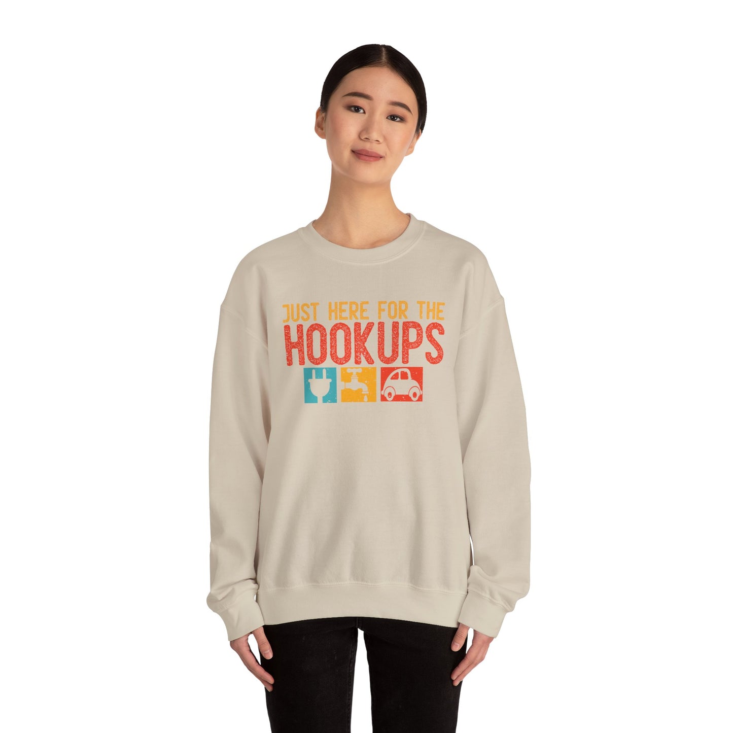 Just Here For The Hookups Sweatshirt | RV Camper Camping Pullover | Towing Camperplug Crewneck | RV Life Apparel