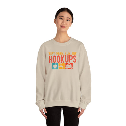 Just Here For The Hookups Sweatshirt | RV Camper Camping Pullover | Towing Camperplug Crewneck | RV Life Apparel