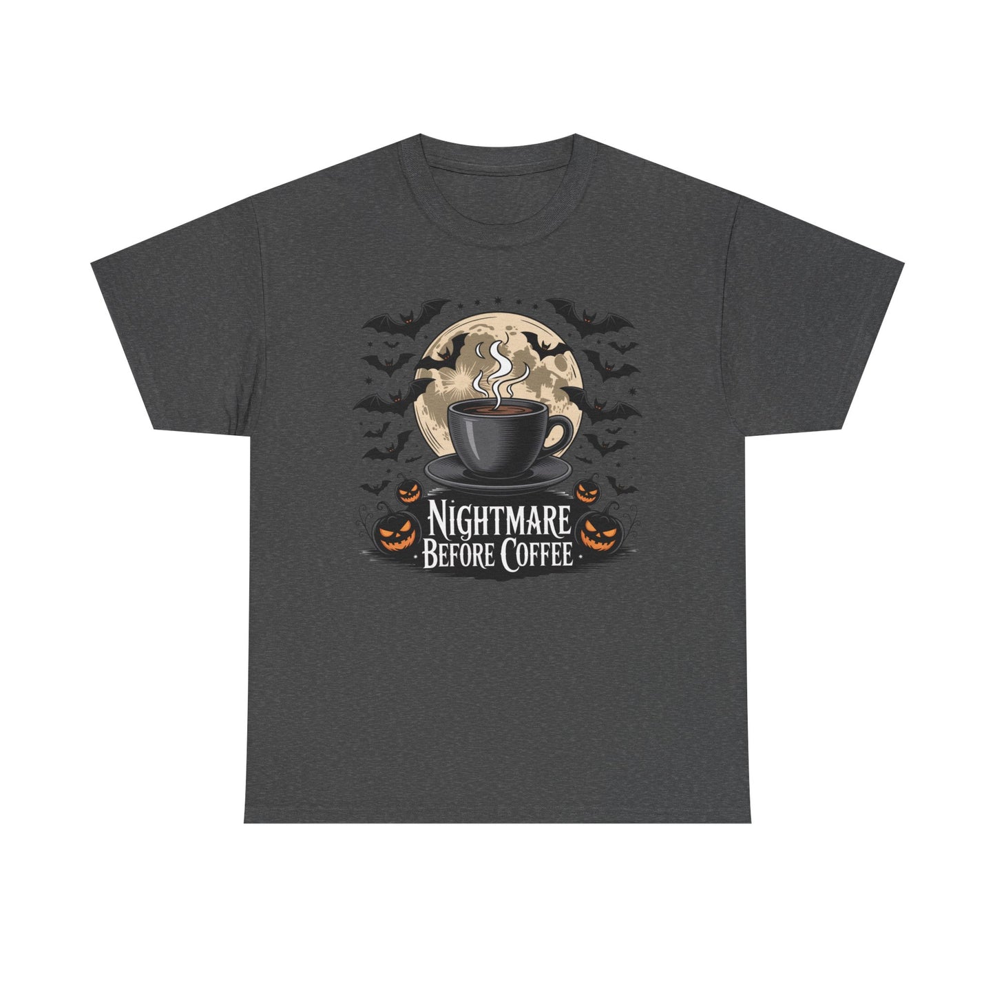 Halloween Coffee Tee, Unisex Heavy Cotton T-Shirt, Nightmare Before Coffee Shirt, Spooky Graphic Tee, Fall Seasonal Apparel