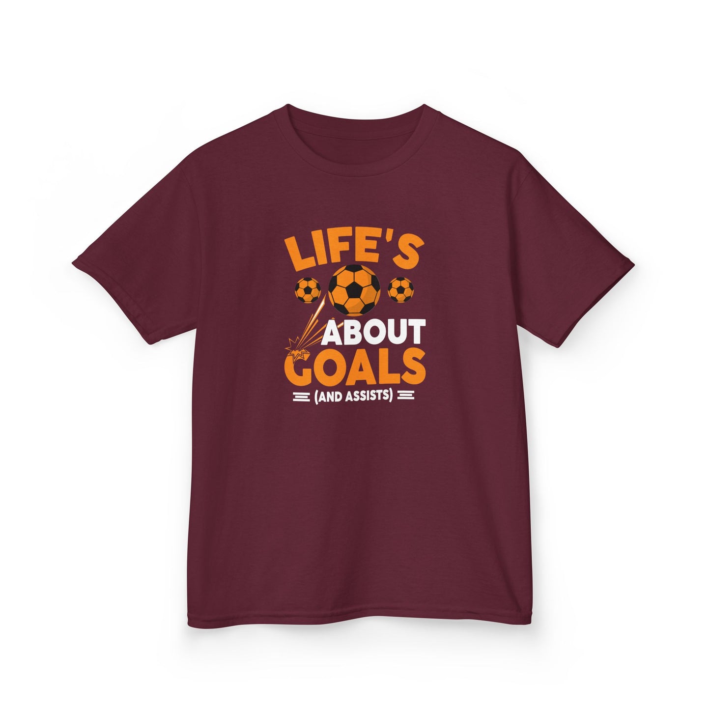 Life's About Goals Kids T-Shirt | Soccer Graphic Tee | Fun Teamwork Shirt for Boys & Girls | Cotton Youth Sports Top, FIFA World Cup 2026