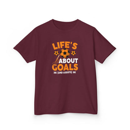 Life's About Goals Kids T-Shirt | Soccer Graphic Tee | Fun Teamwork Shirt for Boys & Girls | Cotton Youth Sports Top, FIFA World Cup 2026